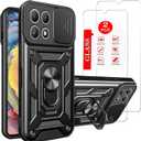 for T-Mobile Revvl 7 5G Phone Case | 2 Pack Tempered Glass Screen Protector, Military-Grade, Heavy Duty Protective, Lens Protects, Magnetic Kickstand Holder Black