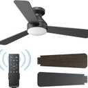 Ceiling Fans with Lights, 42 Inch Ceiling Fan with Light And Remote, 3CCT Flush Moun Low Profile Ceiling Fans, 6 Speed Noiseless LED Ceiling Fan, Black Ceilings Fan with Remote for Bedroom Living Room