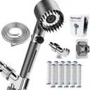 Filtered Shower Head with Handheld & High Pressure - Ion Drops Shower Head with 75" Stainless Hose for Hard Water | 3 Spray Modes Shower with 10 Replaceable Filters