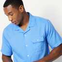 Amazon Essentials Men's Relaxed-Fit Short Sleeve Linen Blend Shirt (Blue, XL)