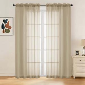 LIVEKID Taupe Sheer Curtains 72 Inches Long 2 Panels - Light Filtering Breathable Voile Textured Sheer Curtains for Bedroom/Living Room, Rod Pocket Soft Elagant & Airy Solid Drapes, W42 x L72