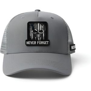 WEST AM Thin Blue Line Trucker Hat for Men 3D Embroidered Skull Patch, American Flag Snapback Cap, for Police Officers, Veterans & First Responders (Gray)
