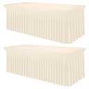 Smiry Spandex Tablecloth 2 Pack, Elastic Fitted Stretch Tablecloth for 8FT Rectangle Tables, Waterproof Washable Table Cover Skirt for Outdoor, Wedding, Banquet & Parties (Beige, 96L x 30W x 30H Inch)