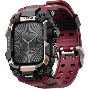 ULTIMAL Rugged Case with Band for Apple Watch 46mm,Compatible with Apple Watch Series 11/10, Military Grade Shockproof Bumper Cover for iWatch Tactical Band Men (46mm,Red)