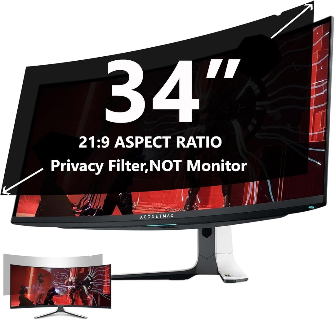34 Inch 21:9 Privacy Screen Filter for Ultrawide Curved Monitor | Removable |Computer Privacy Shield | Anti-Glare | Anti Blue Light Filter Protector