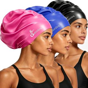3 Pack Extra Large Swim Caps for Braids and Dreads Locs Long Hair Black Women Men Swimming Silicone Waterproof Pool