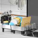Dish Drying Rack, 304 Stainless Steel Exendable Dish Rack with Adjustable Drain Spout, Large Capacity Dish Drainer with Utensil Holder, Cup Holder and Cutting Board Rack for Kitchen Counter, Black