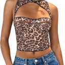 WDIRARA Women's Cut Out Lace Crop Bustier Corset Tank Top Sexy Going Out Party Club Tops (Multicolor Leopard), Small
