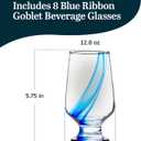Libbey Blue Ribbon Goblet Glasses, Artisan Inspired, Durable Water Goblets Set of 8, Clear, Stemmed Water Glasses to Showcase Sodas, Cocktails, 12.8 Ounces