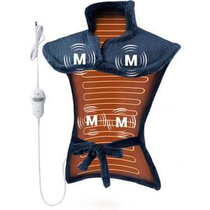 Vibrating Heating Pad for Neck and Shoulders and Back, 24" x 35"Large Massaging Heating Pad for Back Pain ReliefWearable Heating Pad Massager Combo with Auto Shut Off, Full Back Relaxation Gifts