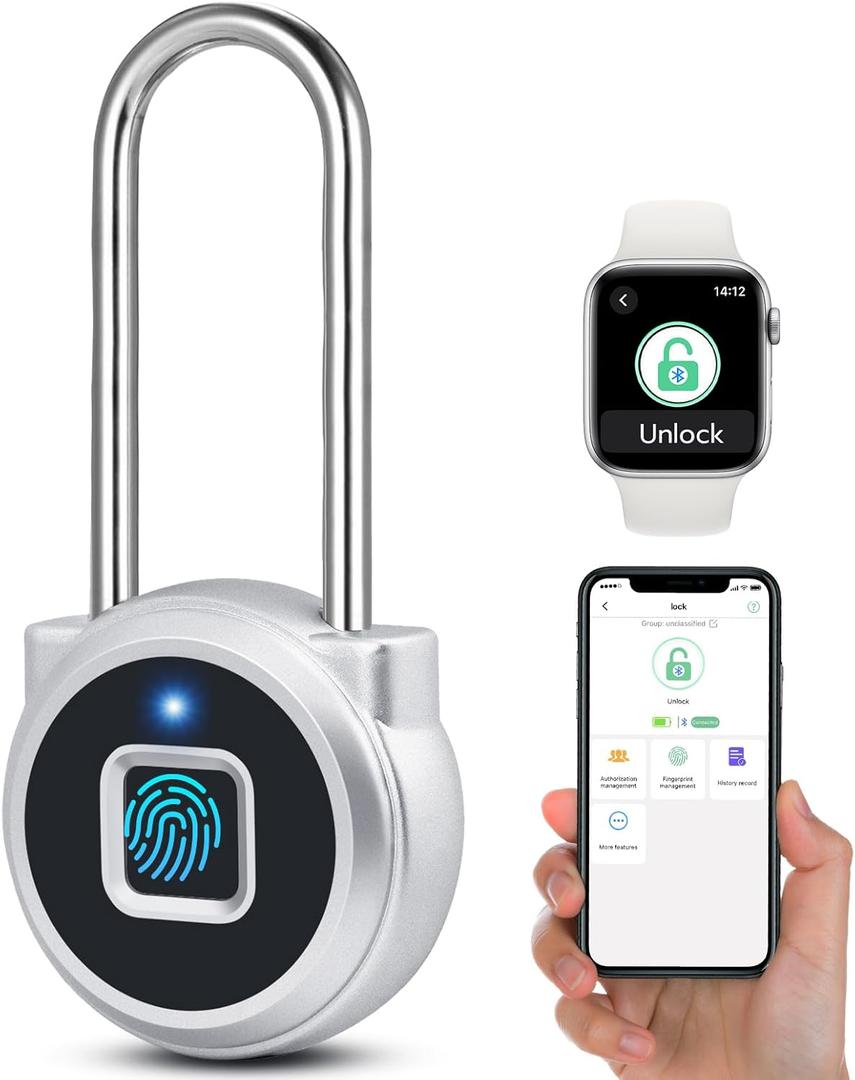 Fingerprint Lock - 2.1 Inch Long Shackle Locker Lock Smart Biometric Padlock Keyless Fingerprint Lock, Digital Biometric Waterproof Smart Padlock for Gym Locker Case Hasp Cabinet (Silver)