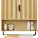 VASAGLE MAXE Collection - Bathroom Cabinet Wall Mounted, Over Toilet Hanging Cabinet with Adjustable Shelf, Towel Bar, Fluted Doors, 7.9 x 23.6 x 28.7 Inches, Transitional, Oak Beige UBBK135Y01S