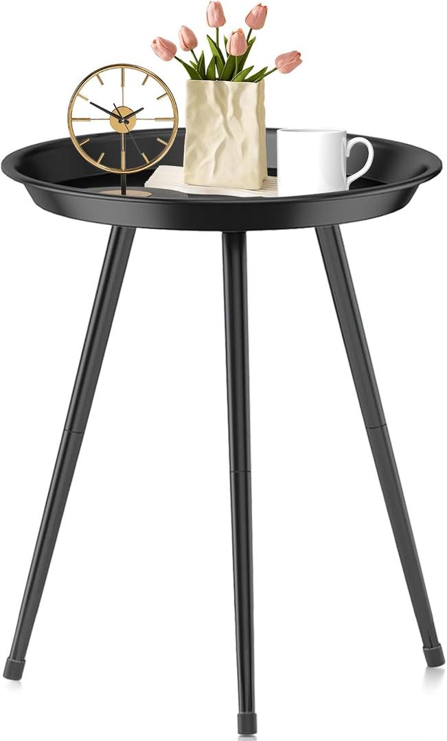 Round Side Table, Small Round End Table Bedside Table, Metal Patio SideTable for Living Room, Bedroom Patio Yard Porch Garden Balcony Bedside Plant Stand Indoor Outdoor, 13 * 21.25 Inches