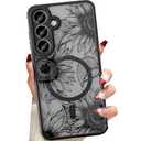 Changjia for Samsung Galaxy S25 Magnetic Floral Case, [Compatible with Magsafe] Cute Black Flower Phone Case for Women Girls TPU Bumper Translucent Shockproof Protective Case for Galaxy S25, Sunflower