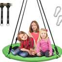 Trekassy 700lb 40 Inch Saucer Tree Swing for Kids Adults Outdoor 900D Oxford Waterproof with 2pcs Tree Hanging Straps, Steel Frame and Adjustable Ropes (Green)