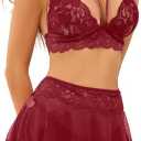 PITINAN Sexy Lingerie for Women Naughty 3 Piece Lace Bralette, Mini Skirt with G-String Crotchless Teddy Lingerie Set Size S