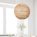 Natural Rattan Pendant Light,Woven Round Chandelier Pendant Lamp Shade,Hanging Ceiling Light, Handmade Lampshade for Kitchen Island Dining Room