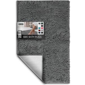 Hearth & Harbor Bathroom Rugs, Chenille Bath Mat - Machine Washable Bath Mats for Bathroom Non-Slip Backing Rubber, Quick Dry Bathroom Mat (Grey)