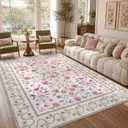 Garvee Beige Floral 8x10 Area Rugs for Living Room Bedroom