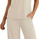 Sampeel Two Piece Sets for Women Lounge Sets Matching Sets Women Clothing Airport Travel Outfits Color Block (Beige, M)