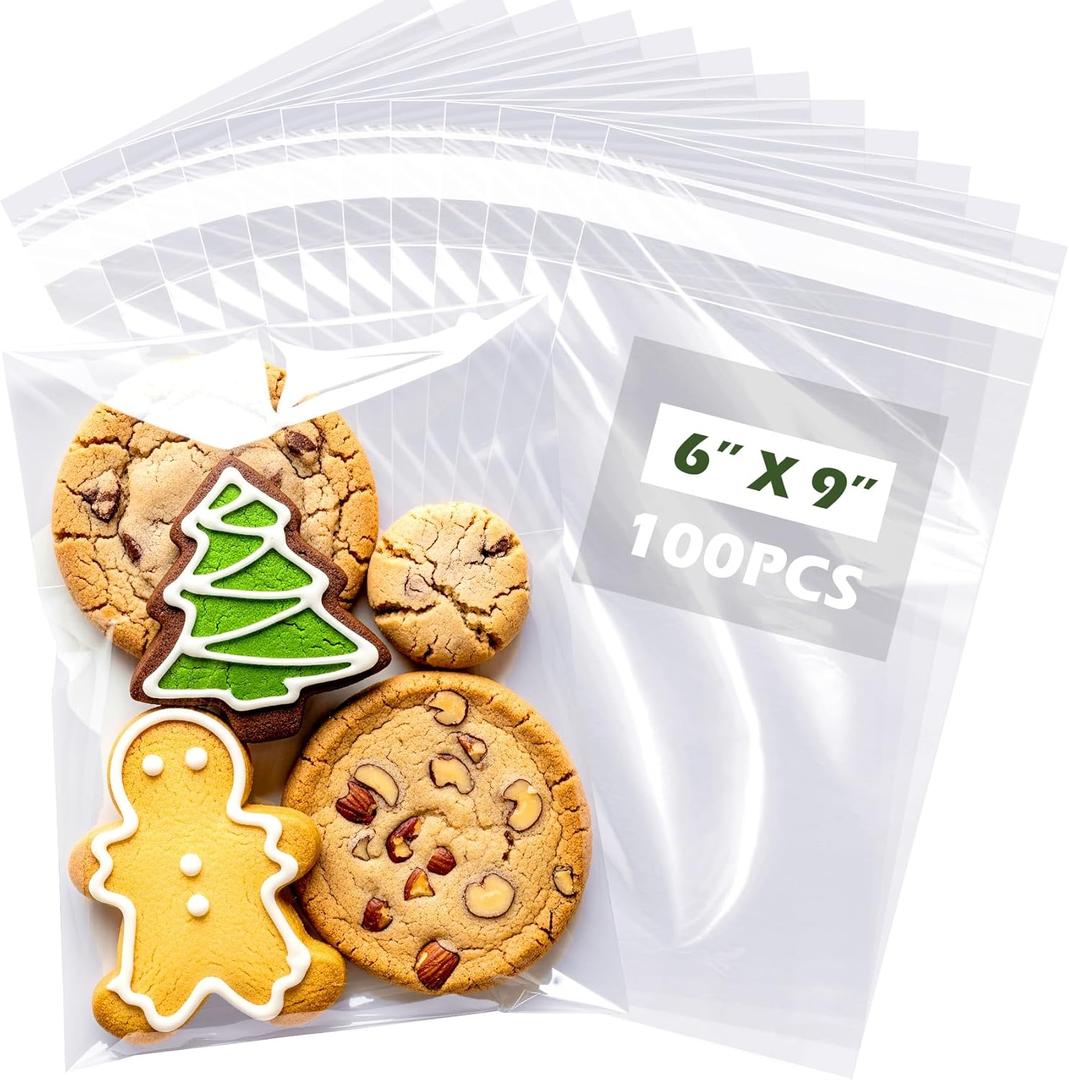 6x9" Self-Sealing Clear Cellophane Bags  3.1 Mil Thick Resealable Cello Bags for Cookies, Candy, Snacks, Small Jewelry, Greeting Cards, Crafts & Party Favors (Pack of 100)