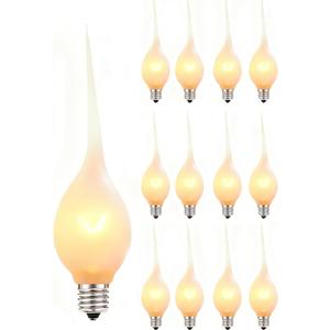 Silicone Dipped Candle Light Bulbs, 5W C7 Base Clear Chandelier Bulbs for String Lights Candle Lamp, Shatterproof Waterproof Holiday Decoration Lights for Windows, Christmas, Halloween, 12PK