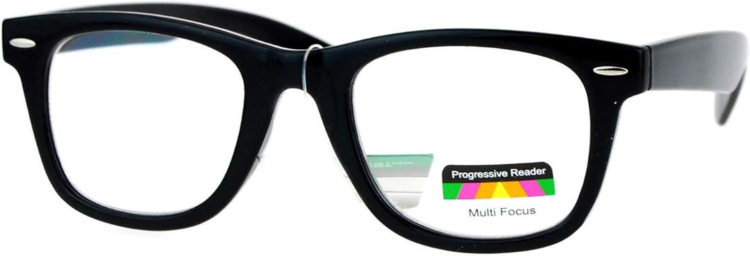 Multi Focus Progressive Reading Glasses 3 Powers in 1 Reader Square Horn Rim (Black)