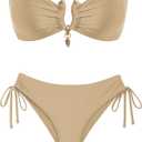 Swim Suits for Women 2025 Sexy Cutout Metal Ring Strapless Bikini Set Padded Open Back Tie Side Thong Bathing Suits (XS)