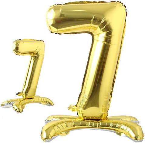 Self Standing 32 Inch Number Balloons Foil Ballon Gold Digit ball Wedding Birthday Party Decoration Baby Shower Supplies (32 inch Stand Gold 7)