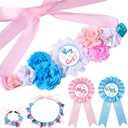 Riceshoot Boy or Girl Maternity Flower Sash and Corsage Set Gender Reveal Decorations Mom to Be Dad to Be Pin with Headband Wristband for Baby Shower Gender Reveal Party Pregnancy Props Keepsake Gifts