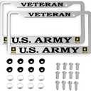 2 PCS for US Army Retired License Plate Frames,Matte Black Aluminum Veteran License Plate Holder License Plate