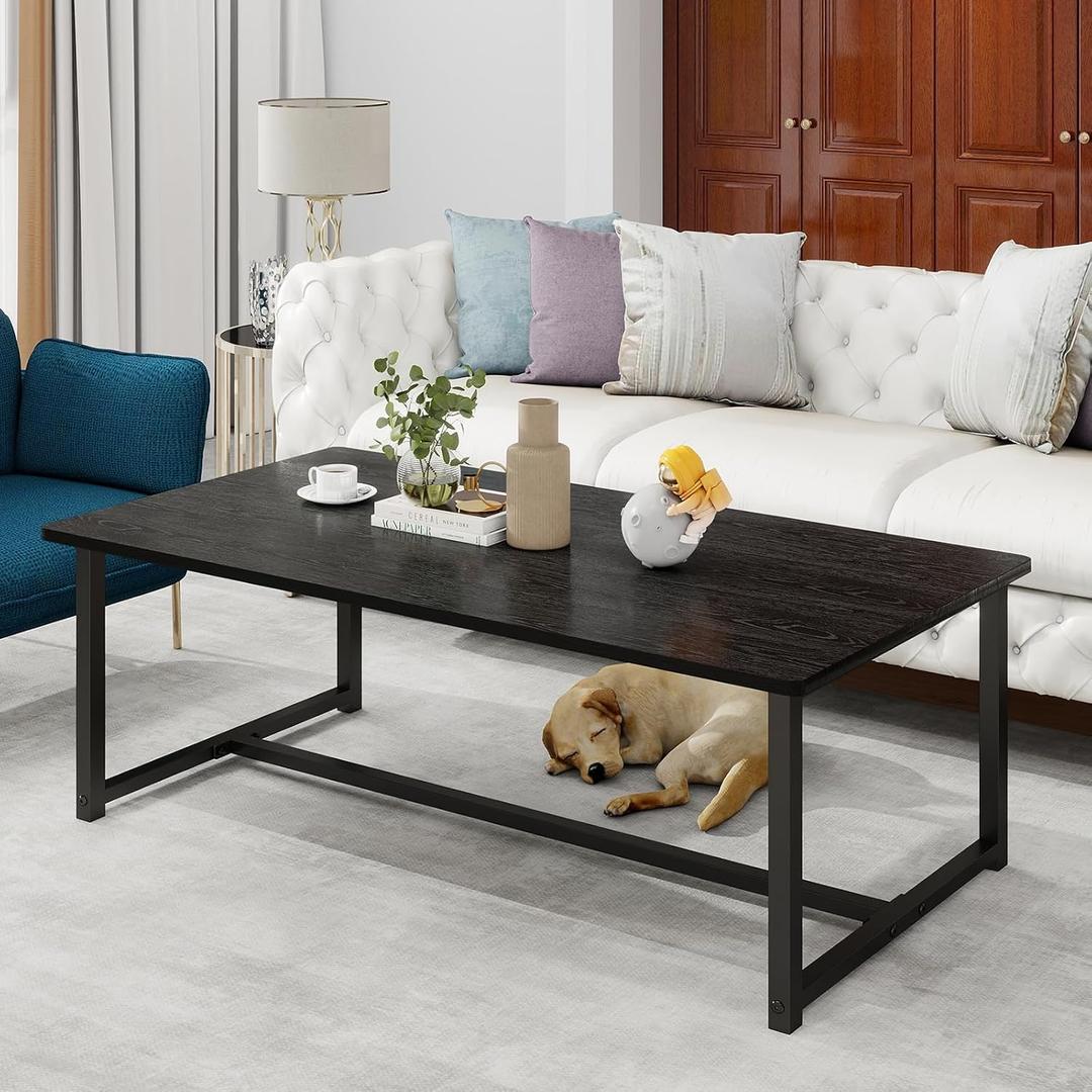 Black Coffee Table Rectangular Center Table for Living Room Open Space Side Table with Metal Frame, Easy Assembly,Wood Coffee Table, 35.43 X 17.72 X 13.19 Inches
