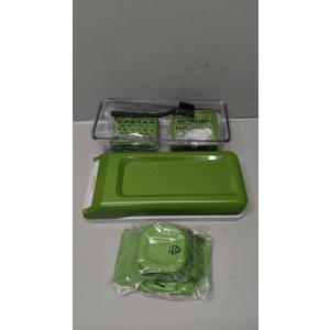 Mueller Vegetable Chopper 9 Blade, Mandoline Slicer, Food Veggie Chopper, Cheese Grater, Onion Vegetable Cutter with Container, Dicer, Kitchen Gadgets & Essentials, White Sand/Green