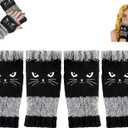 2 x 2Pairs Cat Embroidery Splicing Knitted Gloves Warm Gloves Fashion Leaky Finger Casual Women's Glove