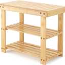 Sweetcrispy 3-Tier Shoe Rack Bench for Entryway, 19 Inches, Wood | Bamboo Shoe Storage Bench, Shoes Rack for Entrance, Bedroom, Living Room, Balcony, 4 Pairs