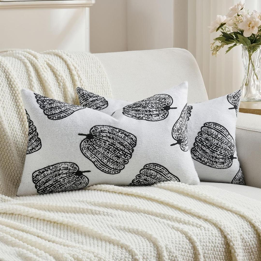 FUTEI Fall Pumpkins Throw Pillow Covers 12x20 Inch Set of 2,Soft Faux Cashmere Lumbar Pillow Cases for Autumn Thanksgiving Holiday Home Decorations