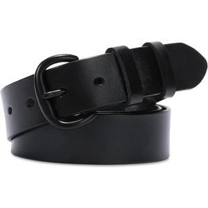WHIPPY Women Leather Belt for Jeans Pants Dresses Black Ladies Waist Belt with Pin Buckle (L: Fit for Waist Size 36"-42")