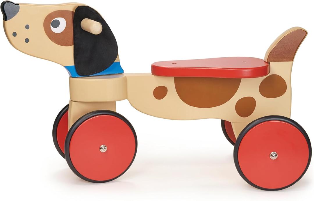 Mentari Toys - Ride On Puppy - Sturdy Wooden Dog on Wheels - Fabric Ears and Rubber-Trimmed Wheels for Safe Riding - Encourage Balance and Coordination in Toddlers - Age 12m+