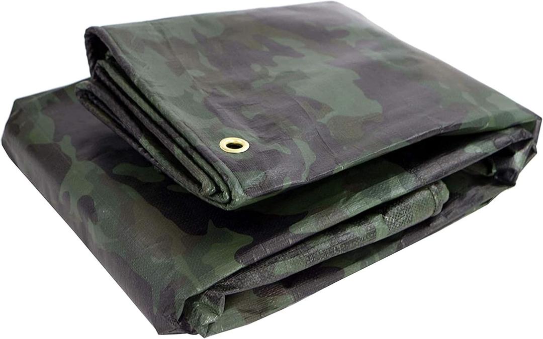 Watershed Innovations Heavy Duty Waterproof Camo Tarp - Reversible Camouflage/Green Tarp - 8x10 with UV Protection for Outdoor Camping RV Truck and Trailers (08ft x 10ft)