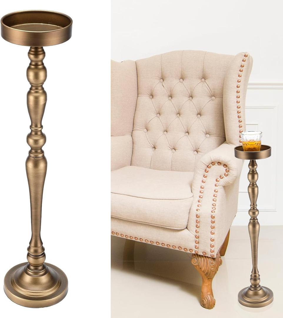 Yalikop Drink Table Pedestal Side Table Round Martini End Table Small Cocktail Drink Stand for Small Spaces Nightstand Bedroom Couch Chair Vintage Metal Decor, 5.74 x 5.74 x 25.98'', Brass (Novelty)
