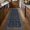 Tangsoo 2x6 Washable Runner Rug for Hallways, Non Slip Vintage Boho Blue Floral Rug for Entryway Kitchen Laundry, Non Slip Soft Low Pile Indoor Rug for Bedroom Bathroom Beside