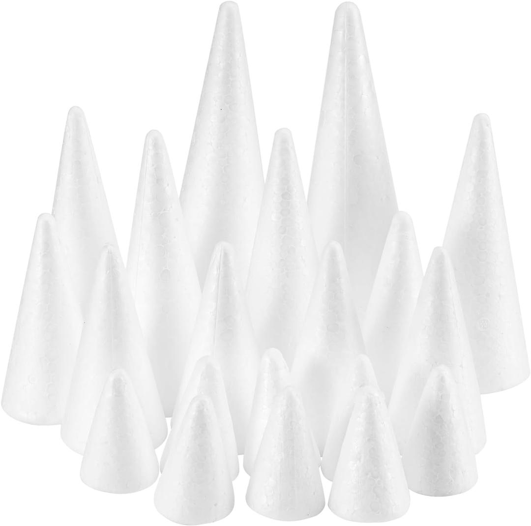 FFchuanhe 20-Pack Craft Foam Cones, Foam Tree Cones, Assorted Sizes Cones Shaped Foam (2.5,4,6,8in), for Arts and Crafts, Christmas Tree, School, Wedding, Birthday, DIY Home Craft Project