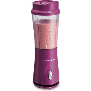 Hamilton Beach Portable Blender for Shakes and Smoothies with 14 Oz BPA Free Travel, Cup and Lid, Durable Stainless Steel Blades for Powerful Blending Performance, Raspberry (51131)