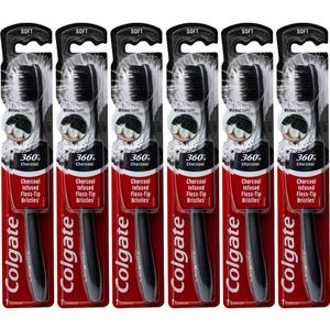 Colgate 360 Charcoal Infused Toothbrush, Floss-Tip Bristles, Soft (Colors Vary) - Pack of 6 (1 Count (Pack of 6), Black)