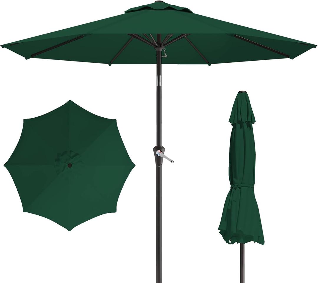 10FT Patio Umbrella, Outdoor Umbrella with Push Button Tilt and Crank, 8 Sturdy Ribs, UV Protection & Waterproof Market Umbrella for Pool, Backyard, Beach,Deck (Dark Green)