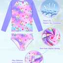 Girls Bathing Suits Size 10-12 Years Purple Pink Swimsuits UPF 50+ Sun Protection Rash Guard Sets (Purple)