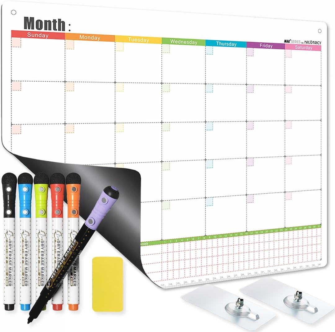 Mag-Fancy Magnetic Dry Erase Calendar for Refrigerator or for Wall -Versatile- Monthly Whiteboard Calendar with Daily Goals Tracker