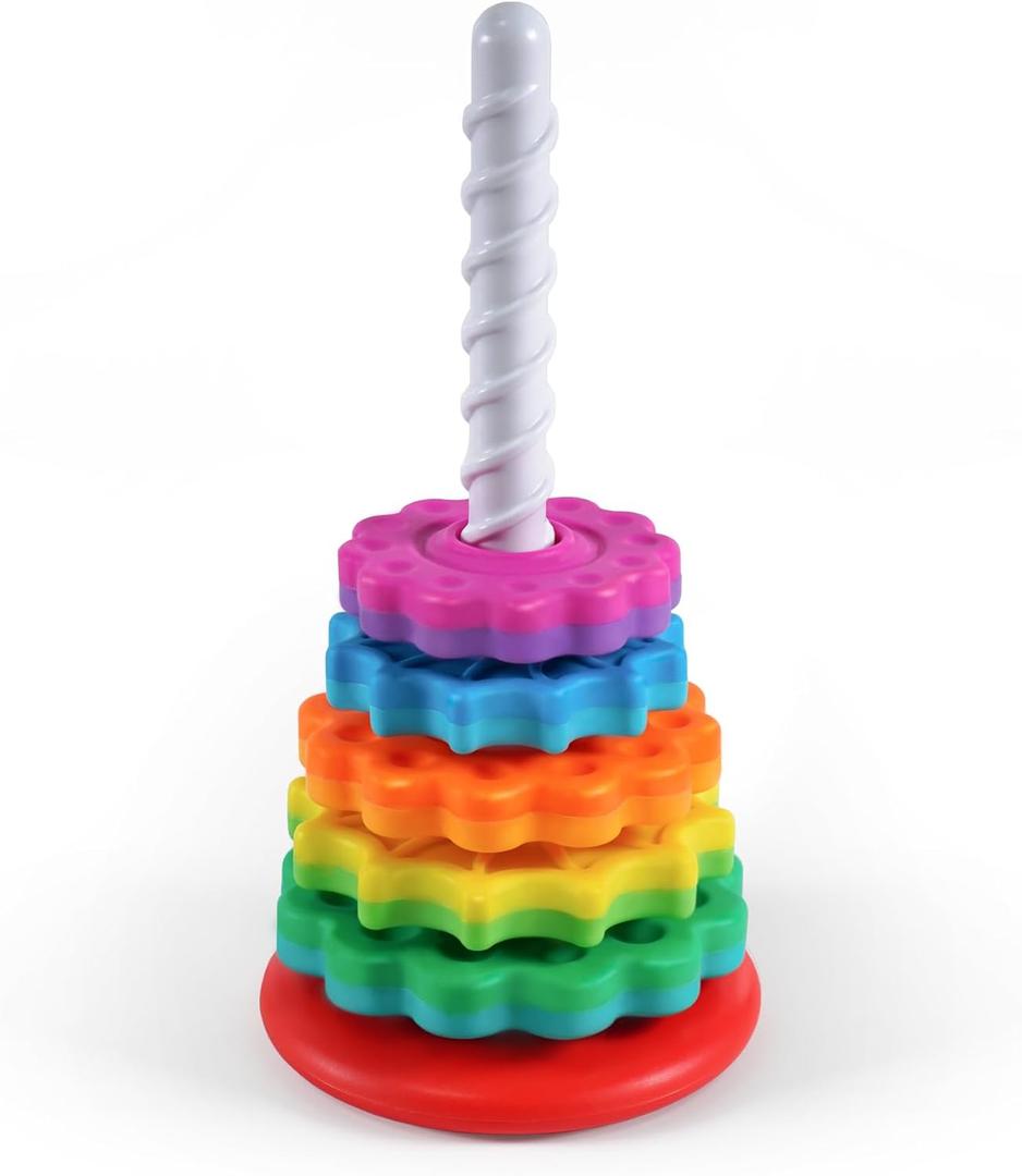 LiKee Portable Fidget Spinning Stacking Toys for Baby 18+ Months, Toddlers 1-3, Kids, Adult, Rainbow Tower Montessori Toys for Travel, Autism Sensory Learning Toy and Stress Relief