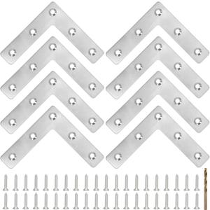 8PCS 3.23 x 3.23 L Shape Flat Metal Frame Bracket, 90 Degree Right Angle Corner Brace, Stainless Steel Mending Plate for Wood with 40PCS Screws