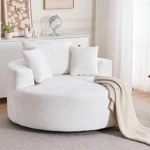 ERYE 54-Inch Round Swivel Boneless Chair for Living Room Bedroom, Comfy Chenille Upholstered Accent Armchair Oversized Full Foam Round Lounge Barrel Chair W/3 Pillows (Beige)